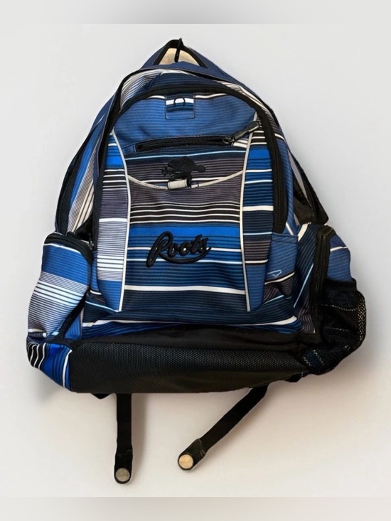 Roots Other - Roots Backpack Book Bag 6 Zipped Beaver Blue Striped Y2K School Canada